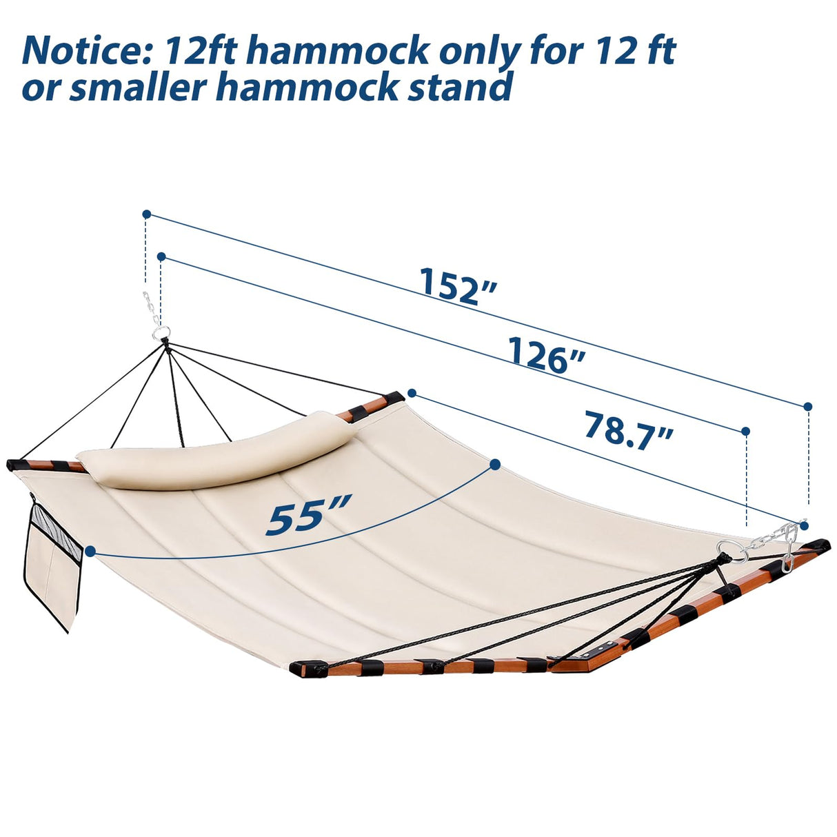 TegerDeger 12FT 2 Person Hammock Large Hammock 450LB Capacity with V Shaped Hardwood Spreader Bar & Nylon Rope for Outside, Patio, Garden, Backyard, Beach, Poolside - Beige TEGERDEGER