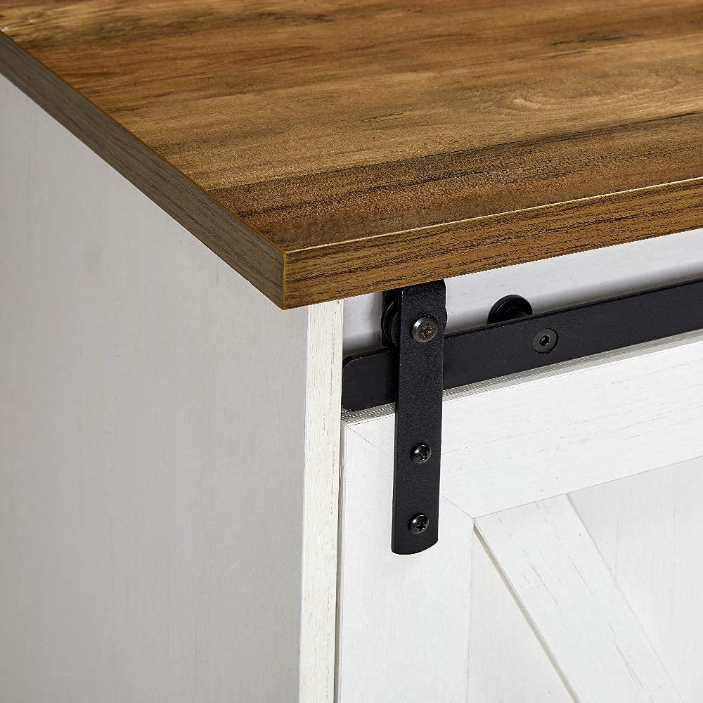 Fireplace TV Stand with Sliding Barn Door for TVs up to 65", Farmhouse 59" Fireplace Entertainment Center with Storage Cabinets/Adjustable Shelves, Distressed White & Barnwood AMERLIFE