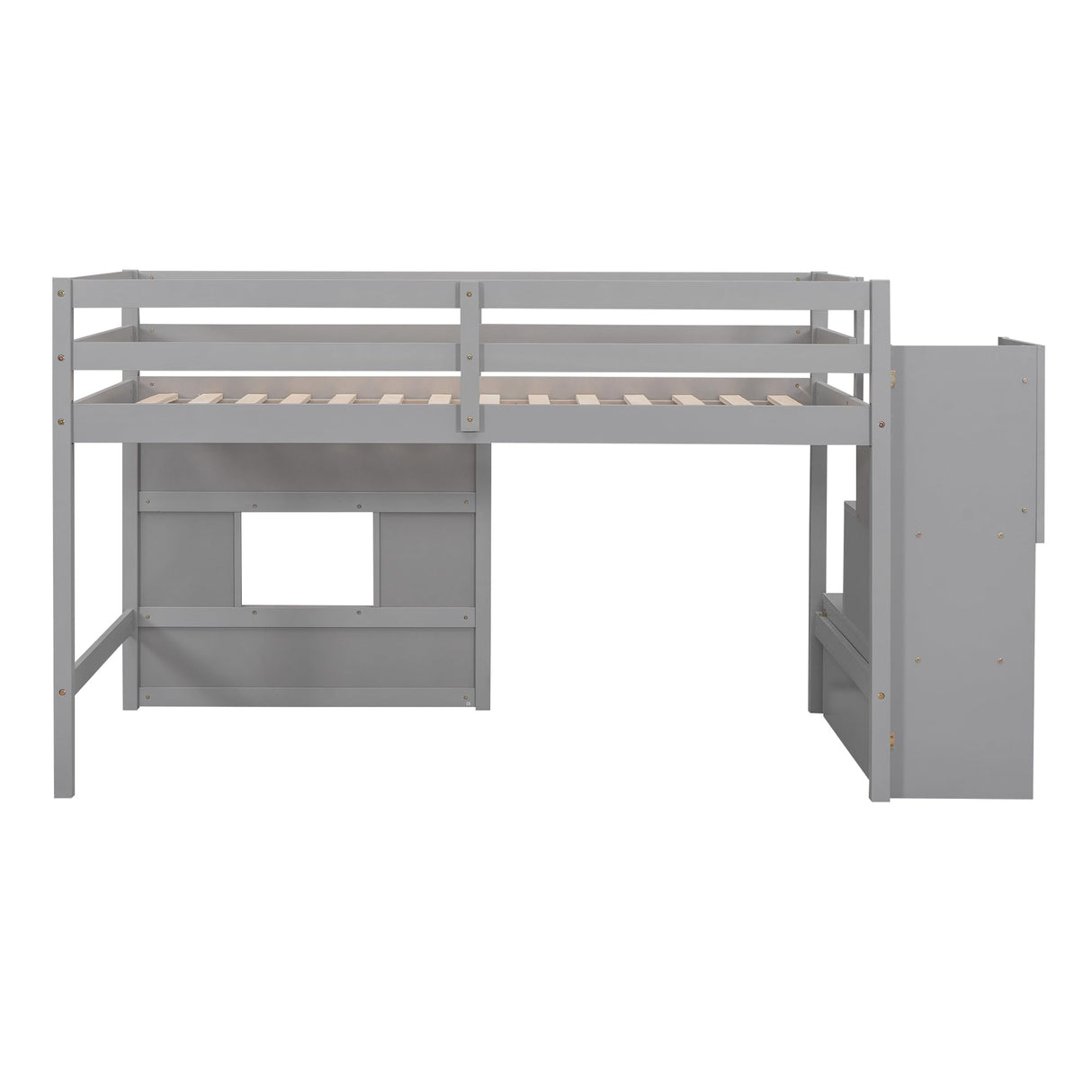 Harper & Bright Designs Grey Twin Size Low Loft Bed with Stairs and Playhouse Window Harper & Bright Designs