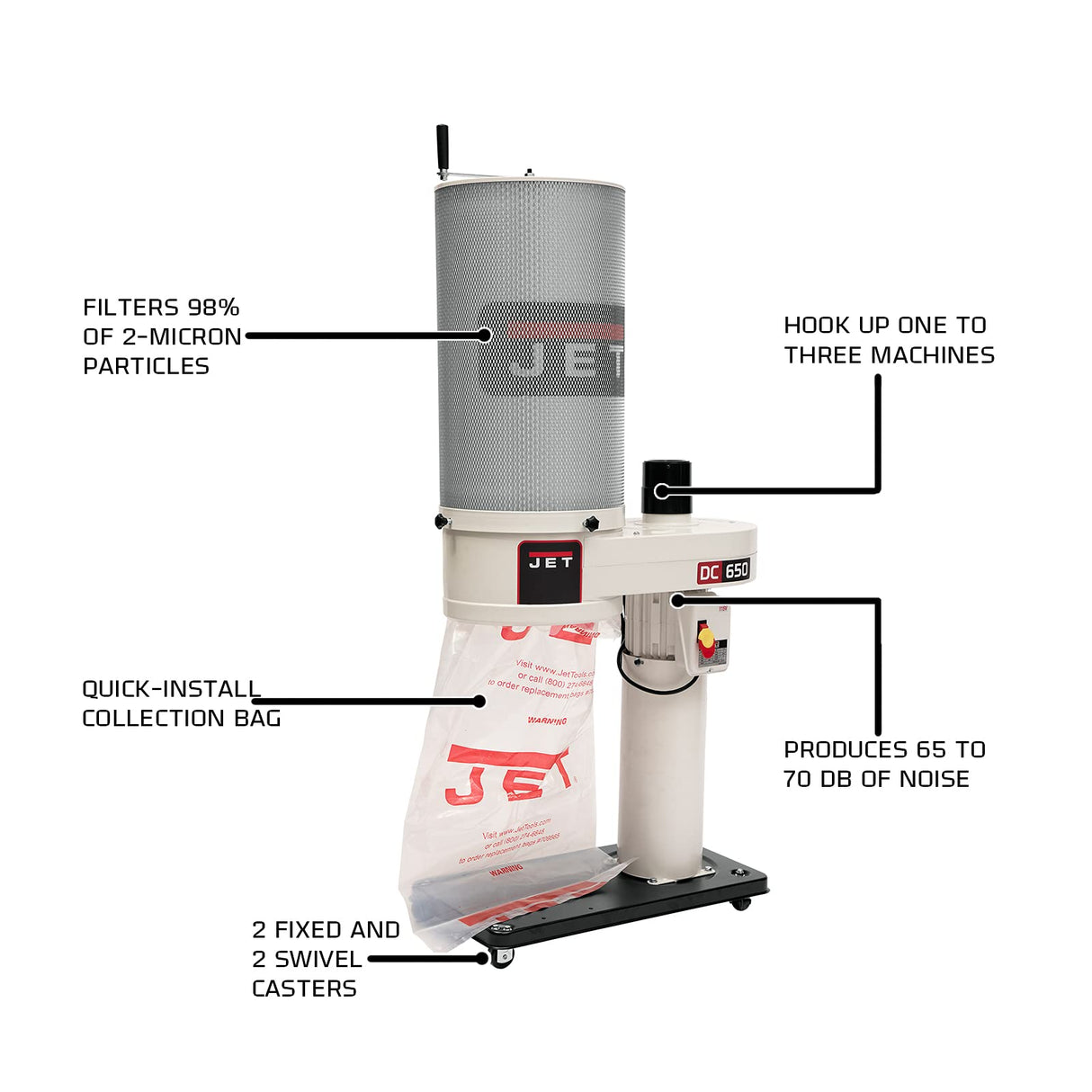 JET DC-650CK Dust Collector, 2-Micron Canister Filter, 1 HP, 1Ph 115/230V (708642CK) Jet