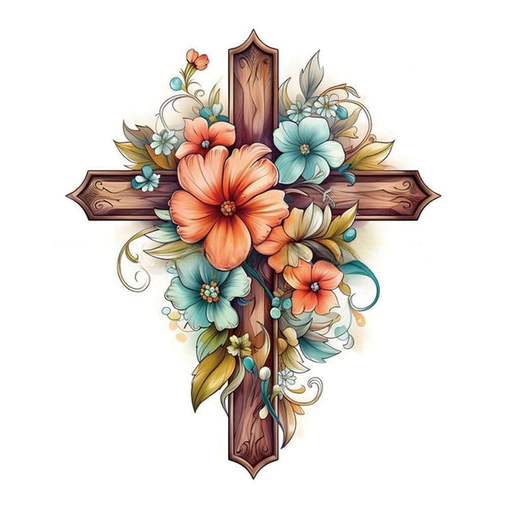 Kulvci Cross Flower Diamond Art Painting Kits for Adults, Diamond Art Kits for Beginners, 5D DIY Full Drill Gem Craft for Home Decor Gift 12x12inch Kulvci