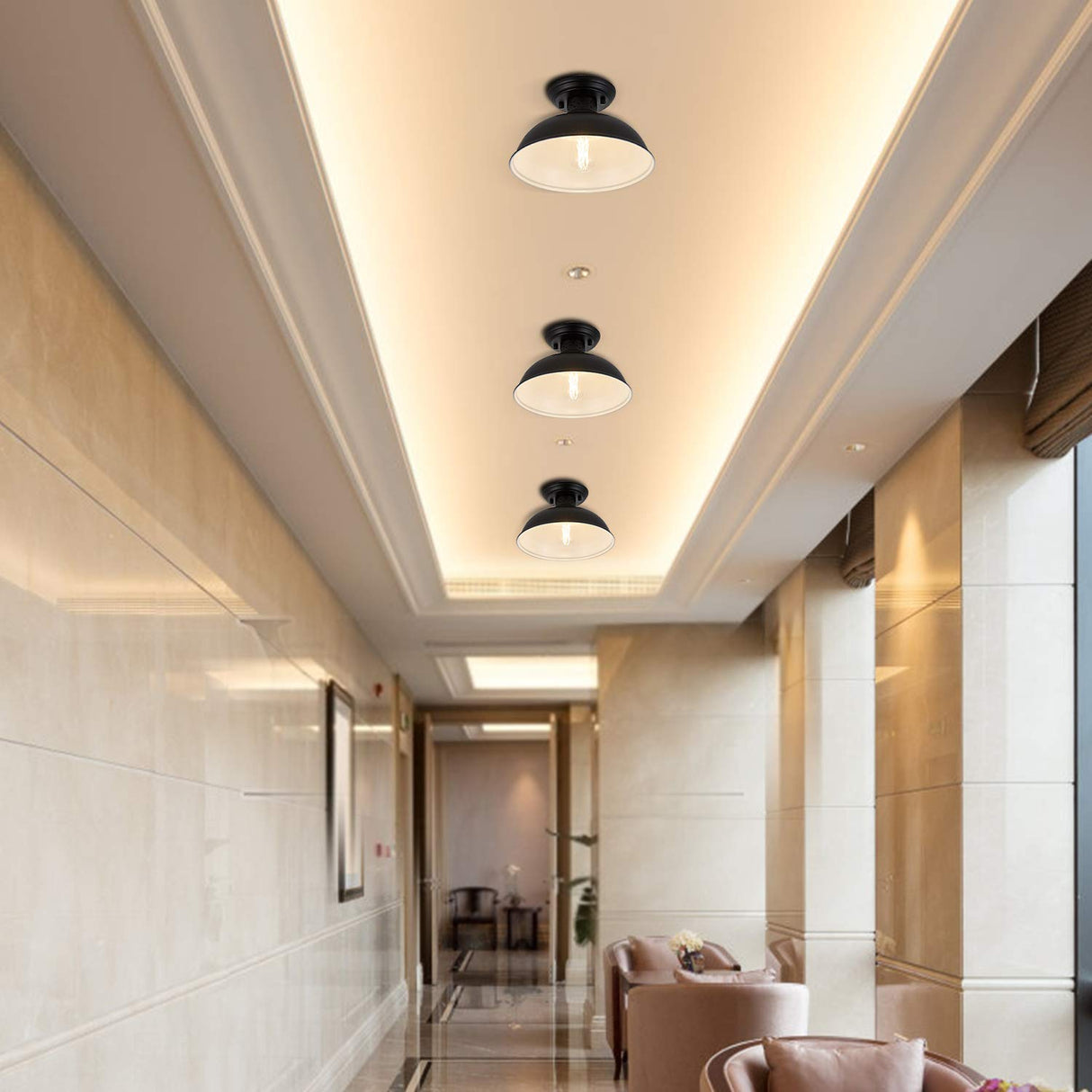 MgLoyht Industrial Semi Flush Mount Ceiling Light, Matte Black Farmhouse Light Fixture for Kitchen Island Dining Room Foyer Hallway Porch Barn Loft, Black, 13in MgLoyht