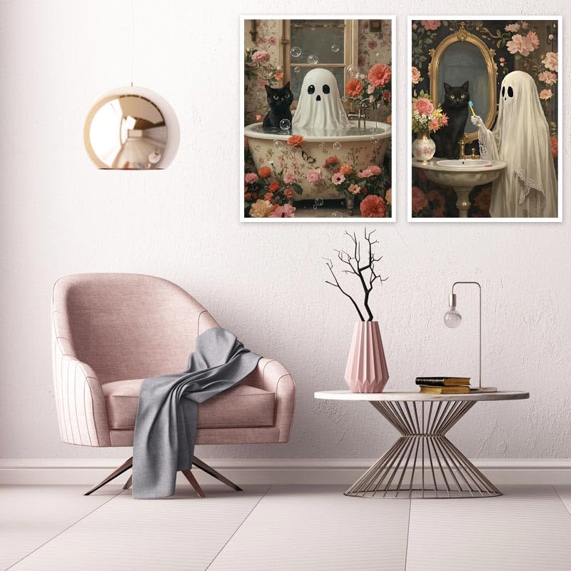 Mrnsiet 3 Pack Ghost Paint by Numbers Kit for Adults, Halloween Ghost Adult Paint by Number Kits on Canvas, Acrylic Bathroom Easy Paint by Numbers for Gift Home Decor 12x16 Inch Mrnsiet