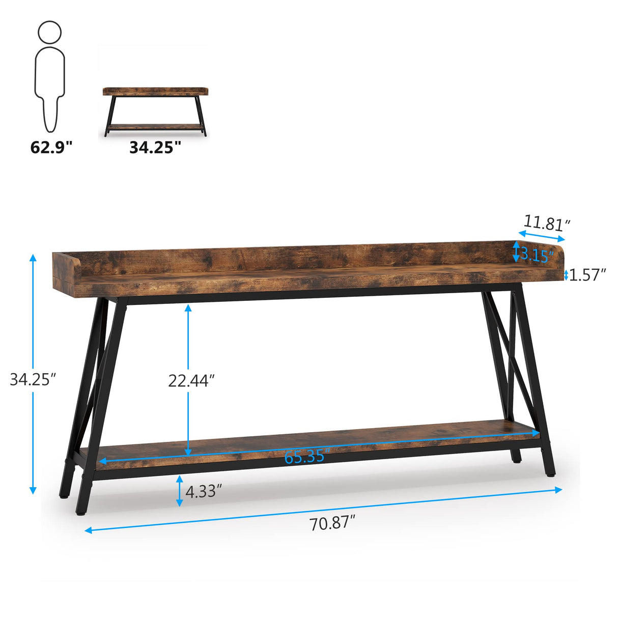 Tribesigns 70.9 inch Extra Long Console Table Behind Couch, Rustic Industrial Sofa Table for Living Room, Narrow Entryway Hallway Long Bar Table Tribesigns