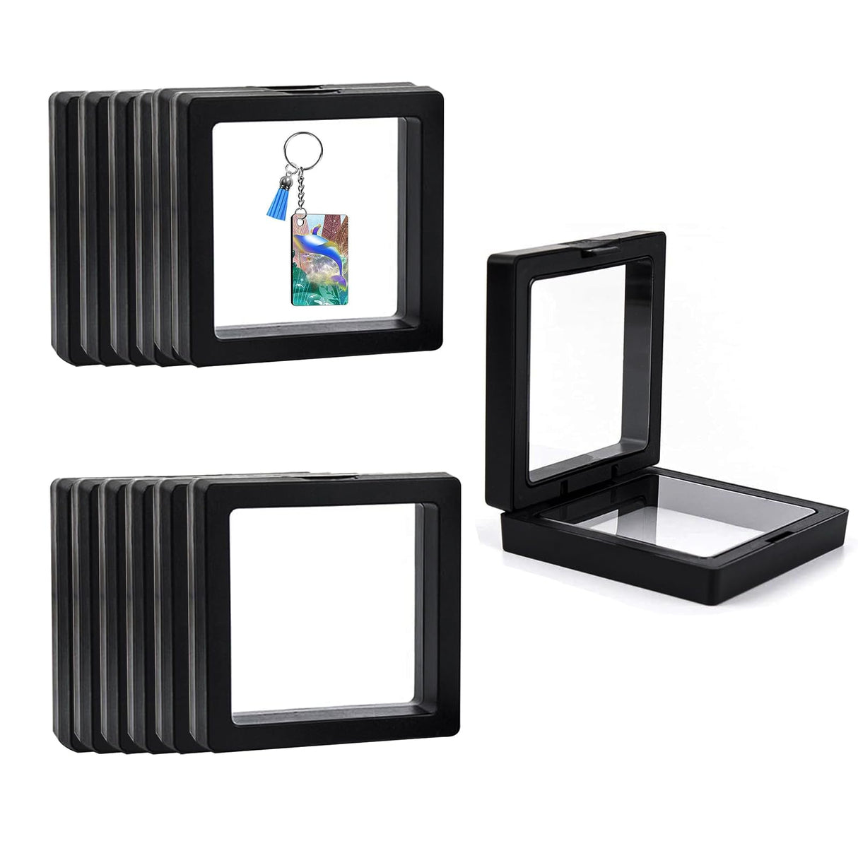 10 PCS Sublimation Keychain Blanks Gift Box 3.54 x 3.54 x 0.8 Inches Plastic Keychain Packaging Box with PE Film Sublimation Keychain Blanks Holder Gift Wrapping Box for Rectangle Round Keychain QoTang