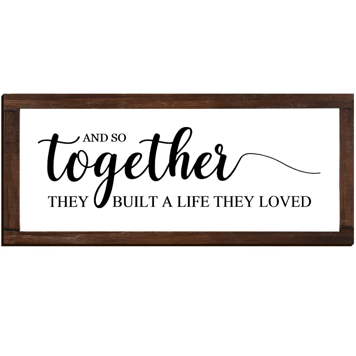 Together They Built A Life They Loved Sign 14 x 6.4 Inches Farmhouse Wall Decor Rustic Modern Framed Wood Sign Hanging Plaque for the Home Love Signs Decorations (And So Together Style) Jetec