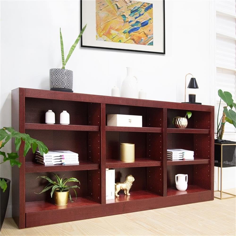 BOWERY HILL Traditional 36" Tall 9-Shelf Triple Wide Wood Bookcase in Cherry BOWERY HILL