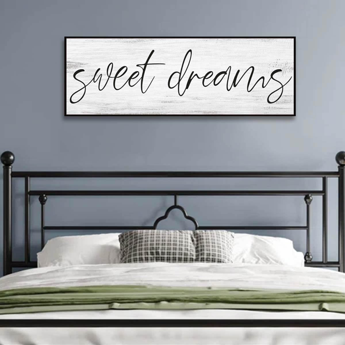 Sweet Dreams Signs Bedroom Wall Decor Above Bed Rustic Canvas Wall Art for Farmhouse Decor Large Size Framed Wall Art Master Guest Bedroom Signs Wall Decor above Bed (Black Wooden Frame/ 43x15inch) COHLOE