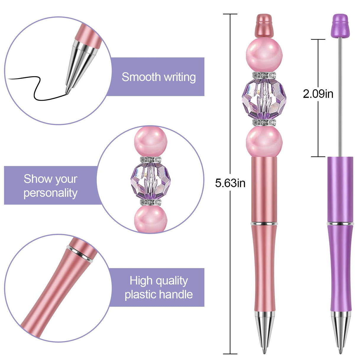 Joyberg 15 PCS Beadable Pens, Beadable Pens Bulk Colored Plastic, Black Ink Beaded Pens Creative Diy Pen, Bend Pens for Make Gifts for Children and Students, Office School Supplies Joyberg