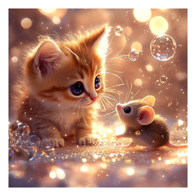 FHBUBPUP 5D Diamond Painting Kits for Adults, Cat and Mouse Diamond Art Kit, Beginners DIY Round Full Diamond Dots Painting Art, Craft Gift Suitable for Home Wall Decoration 12×12Inch