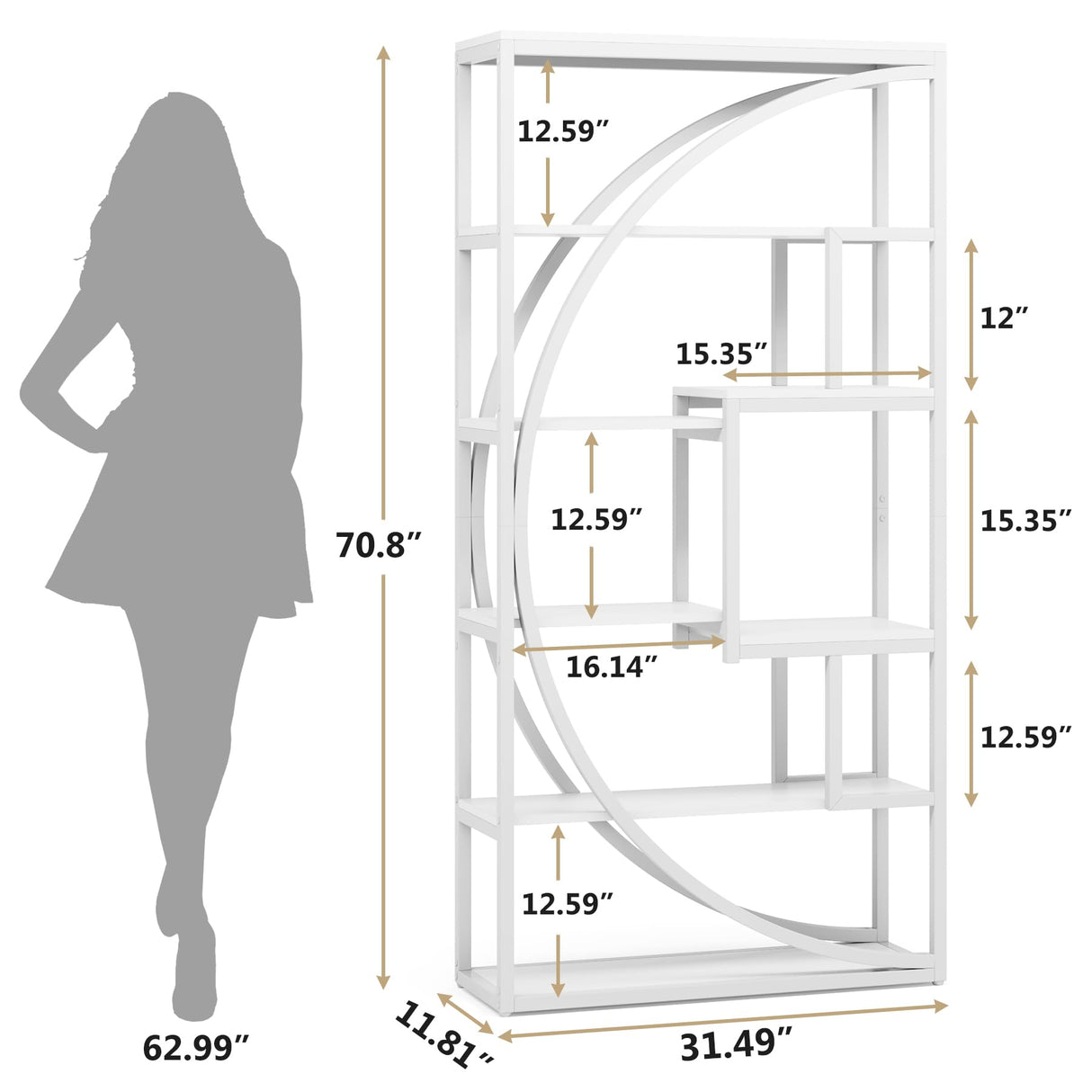 Tribesigns Bookshelf, Modern 5-Tier Etagere Bookcase, 70.8 inch Tall Bookshelf with 8 Open Storage Shelf, Book Shelf Display Tack Shelving Unit for Home Office Living Room, White Tribesigns