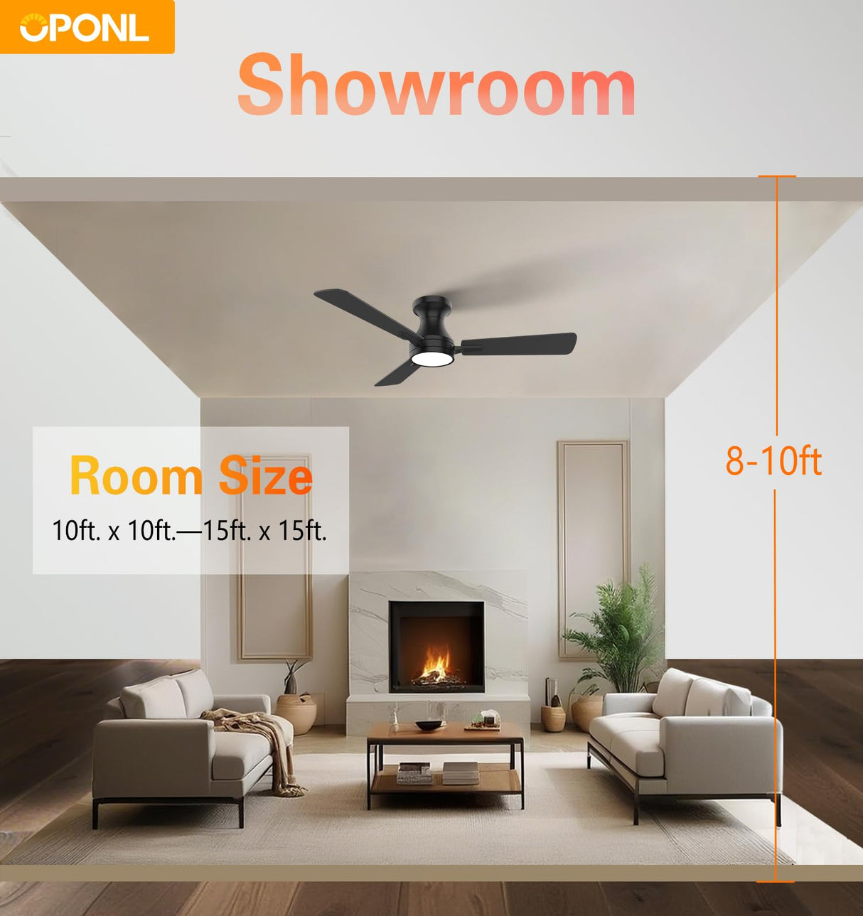 OPONL 42 Inch Black Ceiling Fan with Light with Remote Control, Large Air Volume, modern ceiling fan with light for Bedroom Kitchen Dining room Patio OPONL