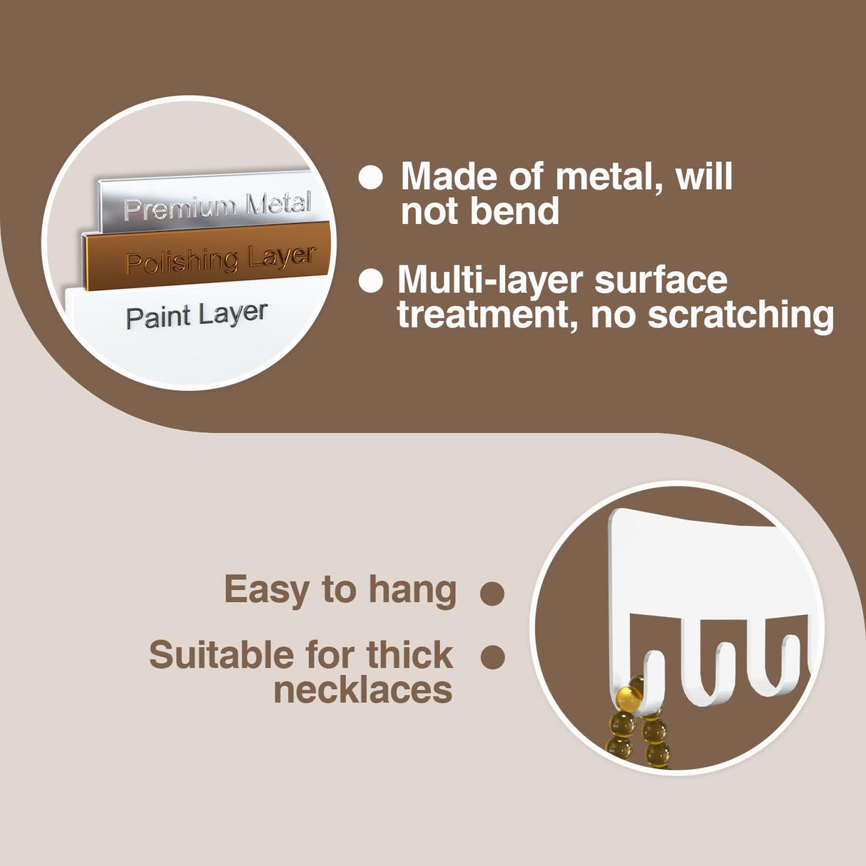 Josmimic Wall Necklace Organizer Holder: Wall Mounted Jewelry Hanging Storage Necklaces Display Hanger White Josmimic