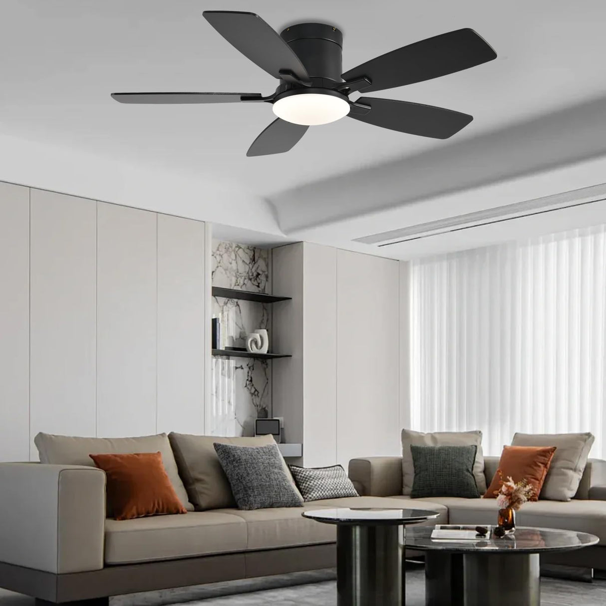 Ayaoty Ceiling Fans with Lights, 42 inch Low Profile Ceiling Fan with Light and Remote Control, Flush Mount, Reversible Motor, Dimmable, Noiseless, Black Ceiling Fan for Bedroom, Indoor/Outdoor Use Ayaoty