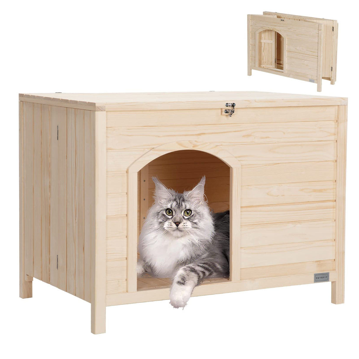Petsfit Large Cat Litter Box Furniture Hidden,No Tools Required Assembly,Cat Washroom Furniture with Top Opening,Wooden Pet House End Table,Folding Litter Box Enclosure,35.5L x 23.5W x 27H inches Petsfit