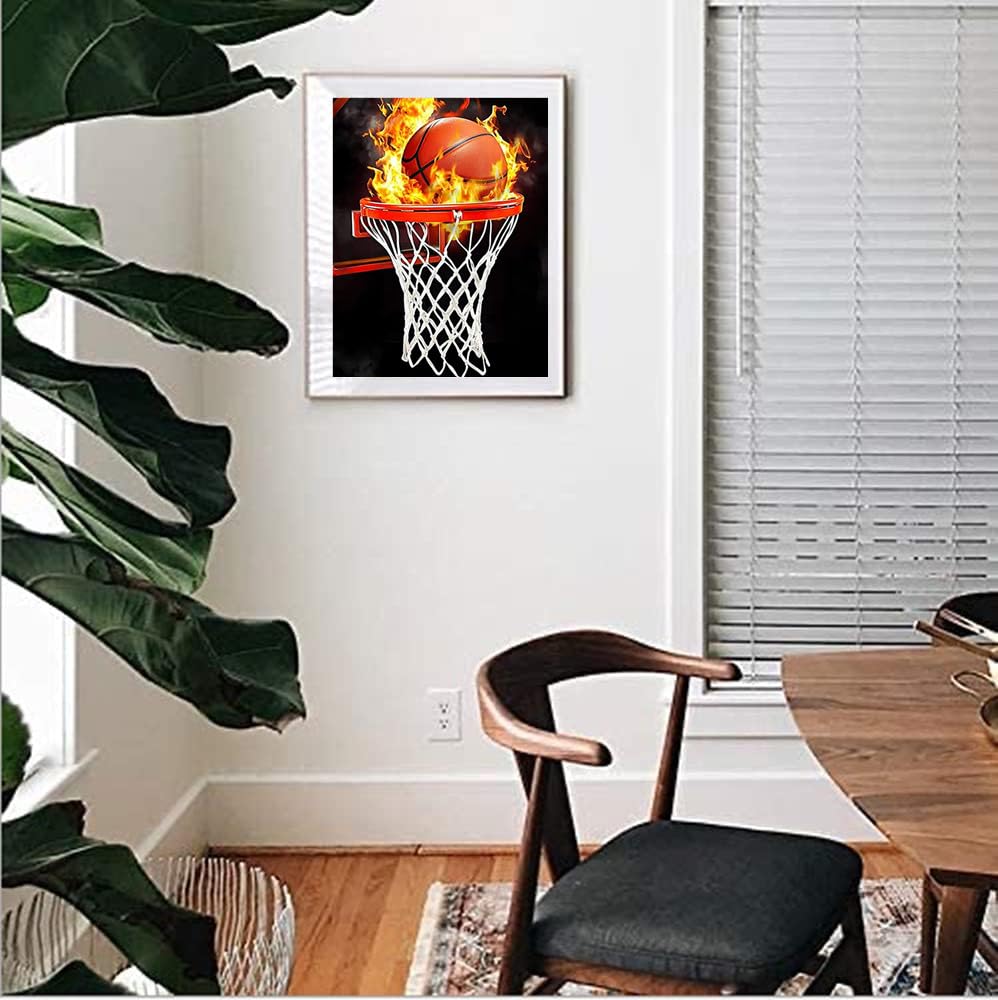 F-CANLAN Round Full Drill Diamond Painting Kit, 5D Fire Basketball Paint with Diamonds Basketball Enthusiast Diamond Art Painting by Numbers Beginner Basketball Dream Diamond Painting (12X16 inches) F-CANLAN