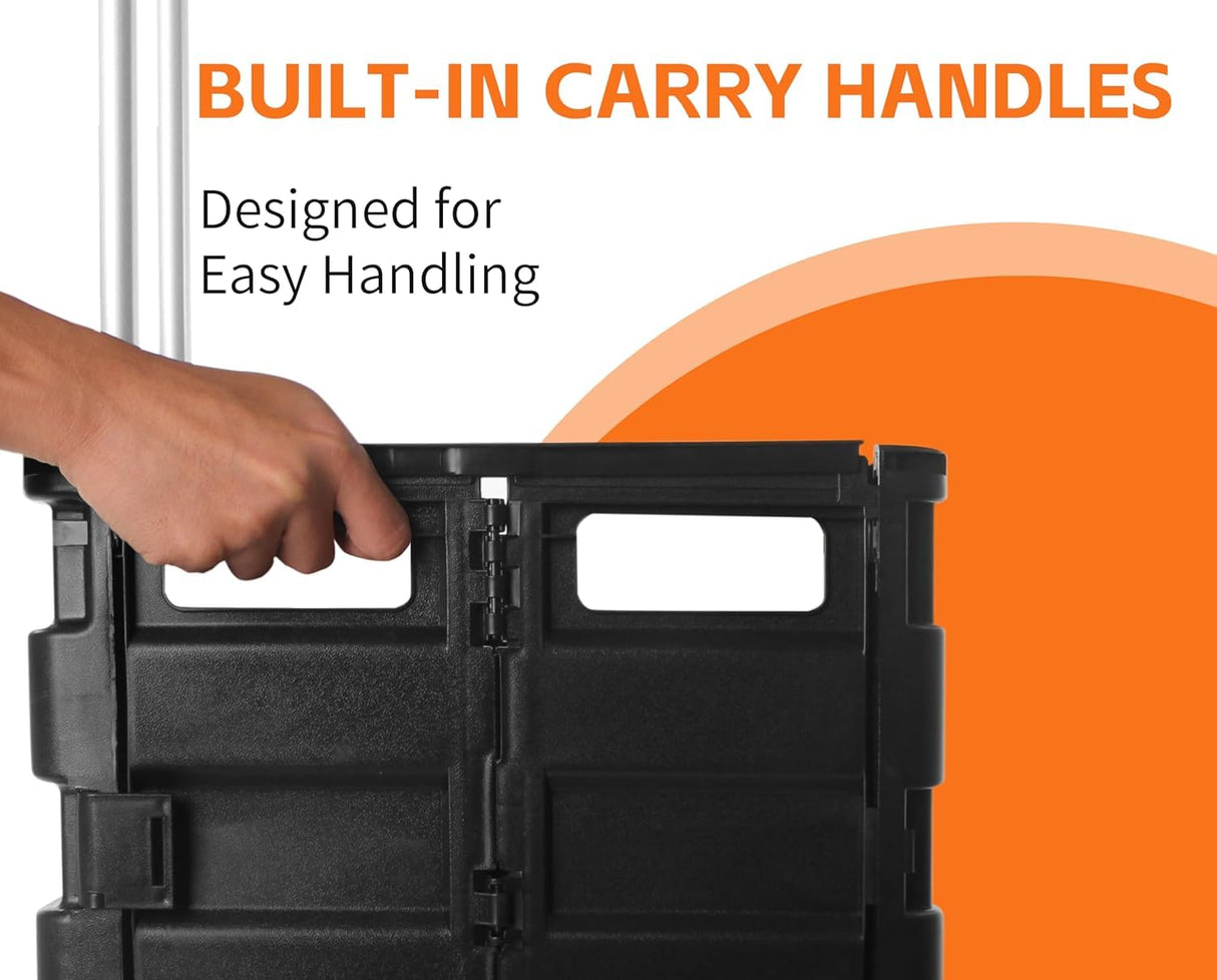 MaxWorks 50830 Collapsible Black Rolling Folding Dolly Cart for Teachers - Multi-Functional Teacher Dolly with Extra Storage, Durable Wheels, and Easy-to-Fold Design for Classroom, Office, Shopping MaxWorks