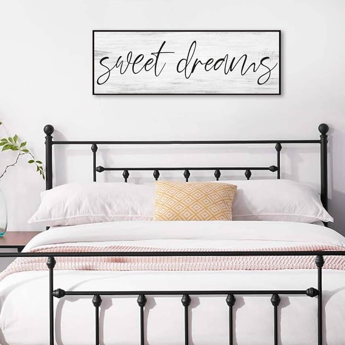 Sweet Dreams Signs Bedroom Wall Decor Above Bed Rustic Canvas Wall Art for Farmhouse Decor Large Size Framed Wall Art Master Guest Bedroom Signs Wall Decor above Bed (Black Wooden Frame/ 43x15inch) COHLOE