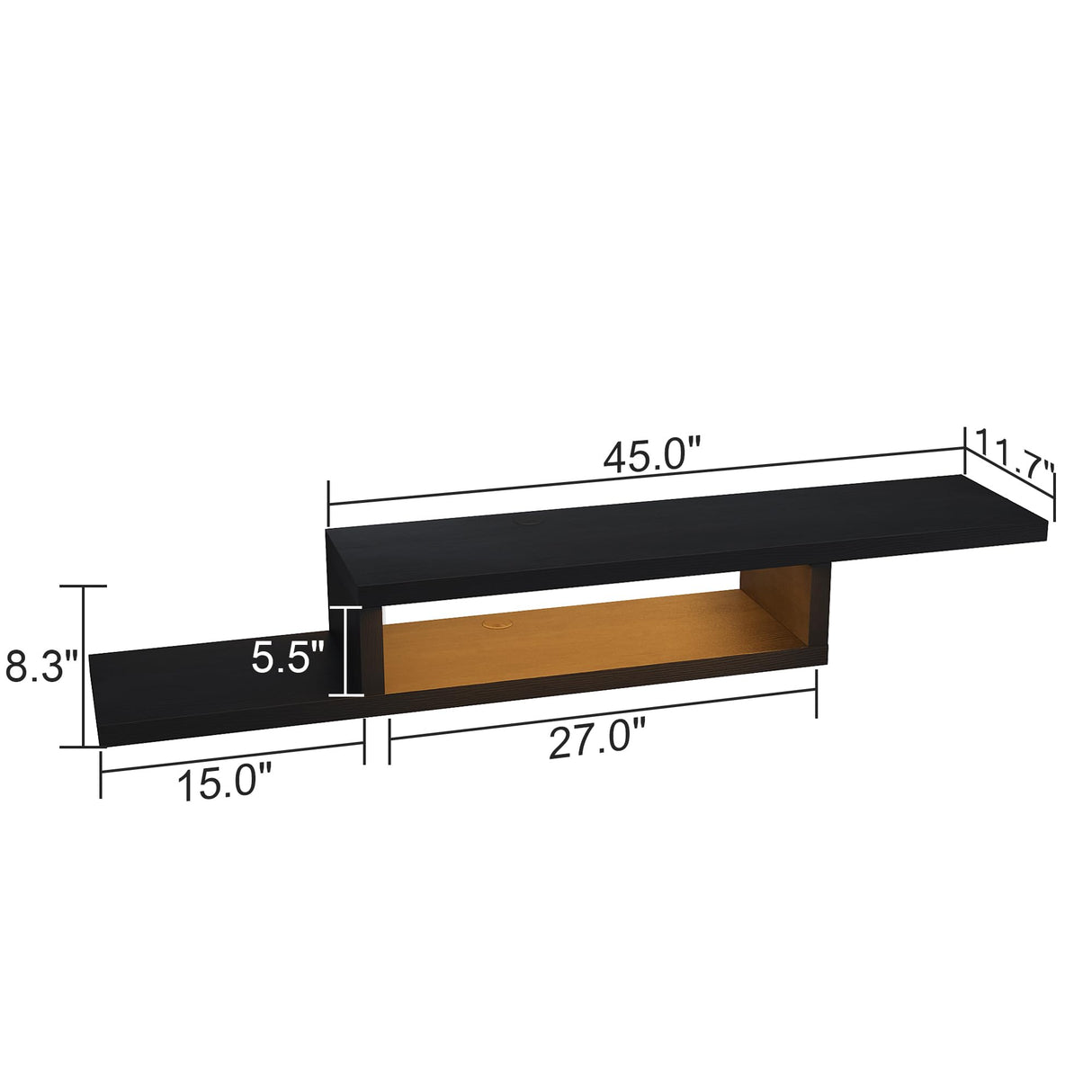 ChooChoo Floating TV Stand Shelf with LED, Wall Mount Entertainment Center, 60'' Media Console Stand for Living Room, Bedroom, Black ChooChoo