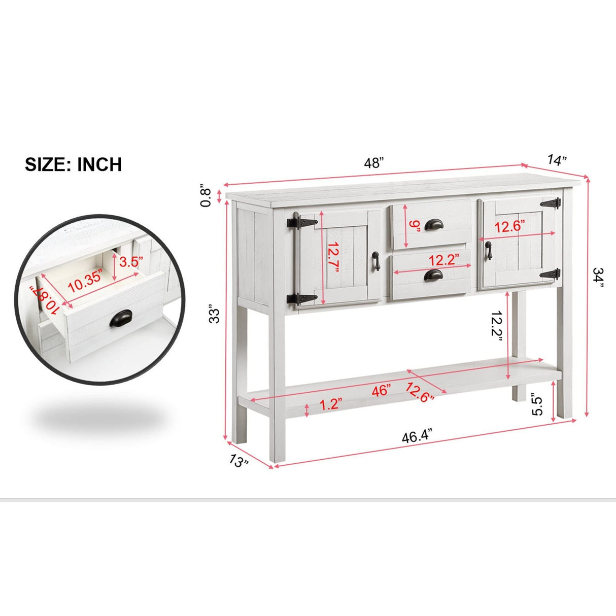 LKTART Solid Wood Farmhouse Console Table Sofa Table with Storage Drawers and Shelves for Storage Entry Hallway Foyer Sofa Side Table(48" Antique White) LKTART
