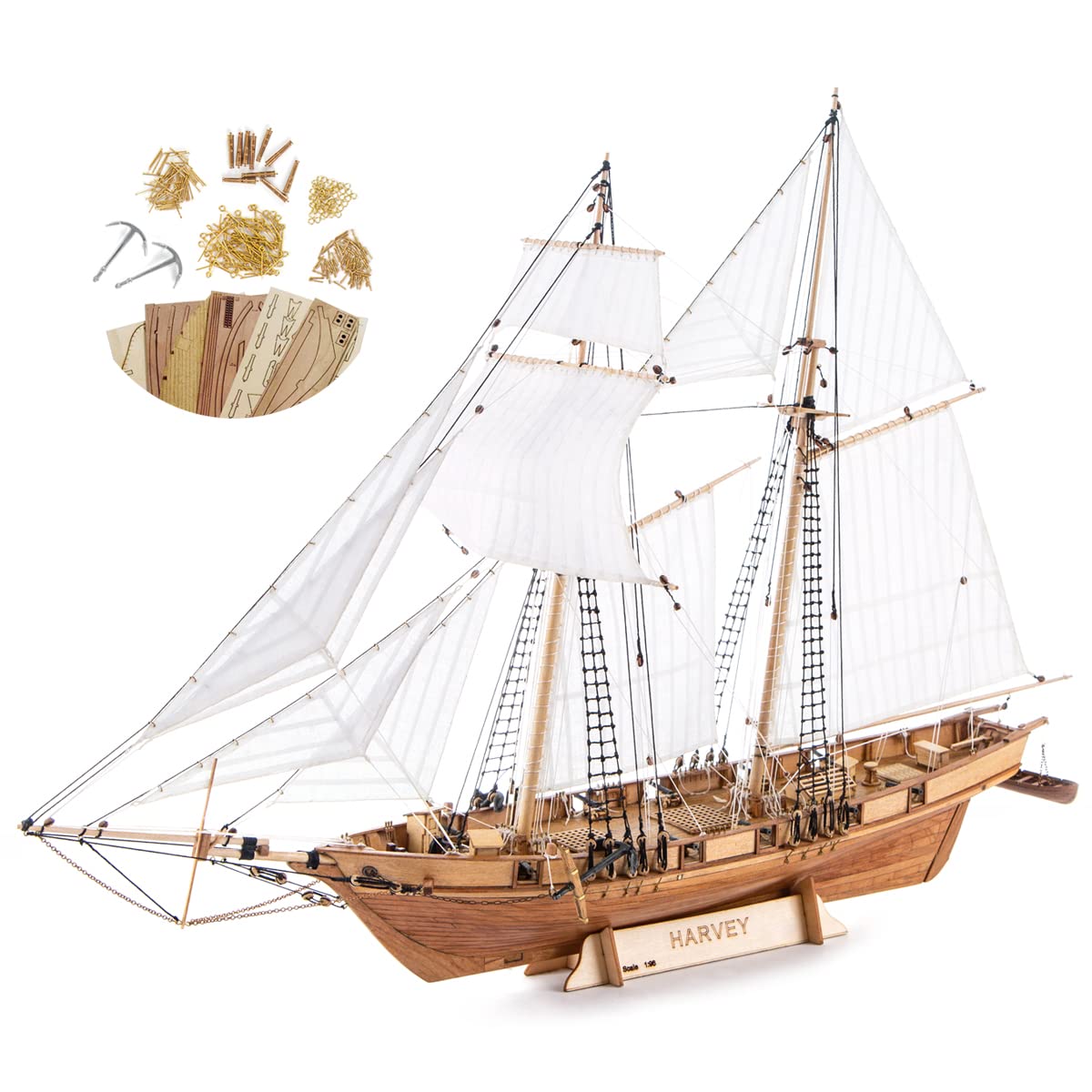 GAWEGM Wooden Ship Model Building Kits for Adults - 1/96 Scale Harvey 1847 Model Ships Assembled with Metal Accessory, for Collection, Teaching Exhibition, Ship Model Hobby, Assemble Expert GAWEGM