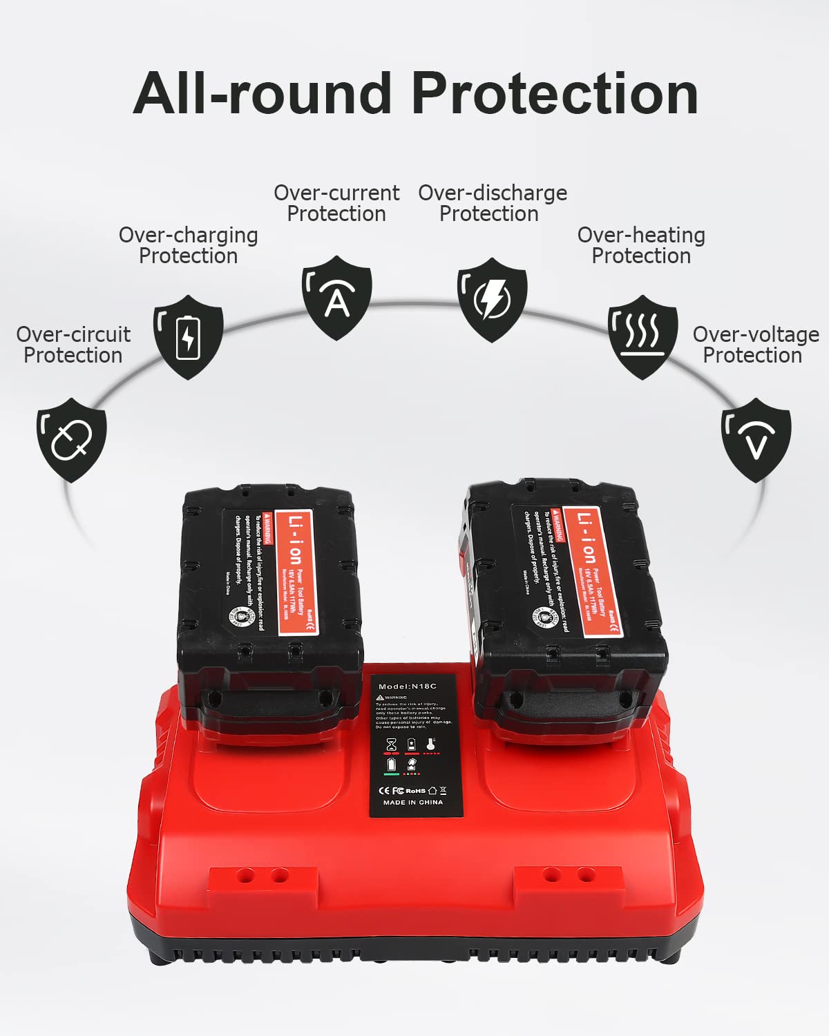 KOOMICY 4Pack 18V 6.0Ah Batteries Replacement for Milwaukee M-18 Battery and 1 Charger Set KOOMICY