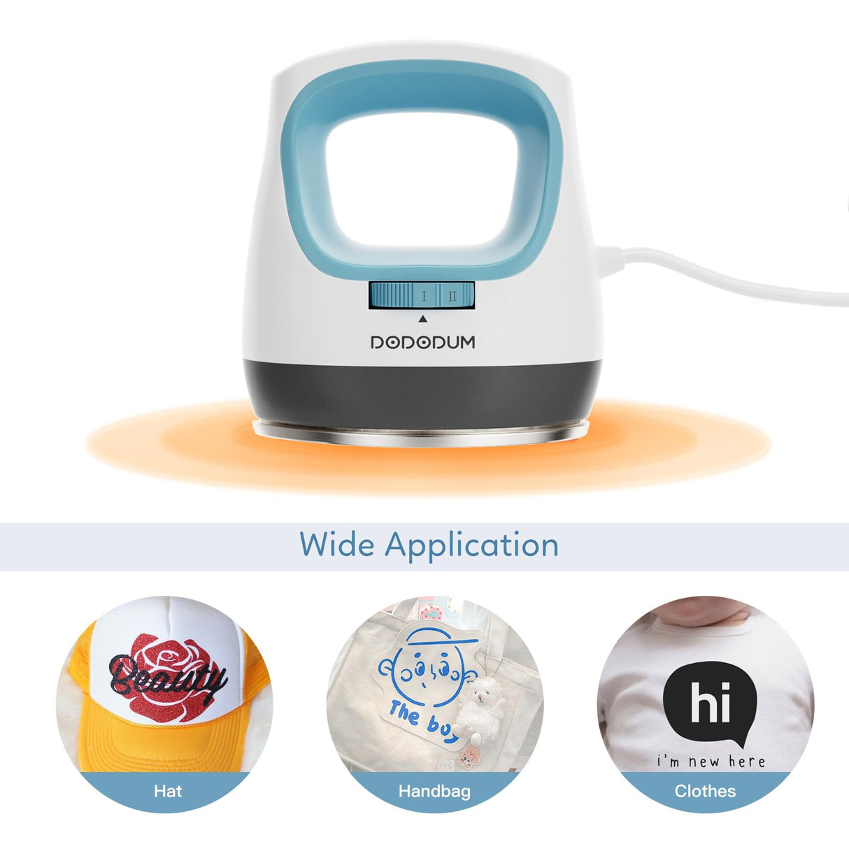 DODODUM Heat Press Small Heat Press Machine for T Shirts Shoes Hats Small HTV Iron-on Vinyl Projects Easy to Use Portable Iron Press for Heating Transfer Blue dododum