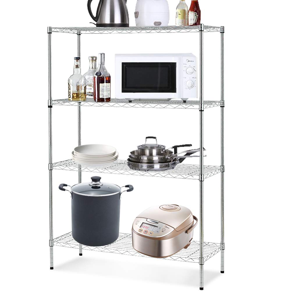 4-Shelf Adjustable Heavy Duty Metal Storage Shelving, 250 Capacity Per Shelf, 36" X 14" X 54" Wire Shelving Unit Racks for Garage Closet, Chrome Dkeli