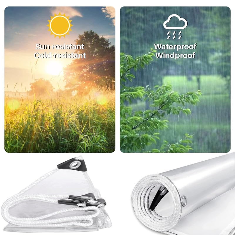 Heavy Duty Waterproof Clear Tarp-Thicken Clear Vinyl PVC Tarps Transparent Tarpaulin with Brass Grommets for Camping Patio Gazebo Outdoor-Tarp to Cover The Sun and Rain TOPCHANCES