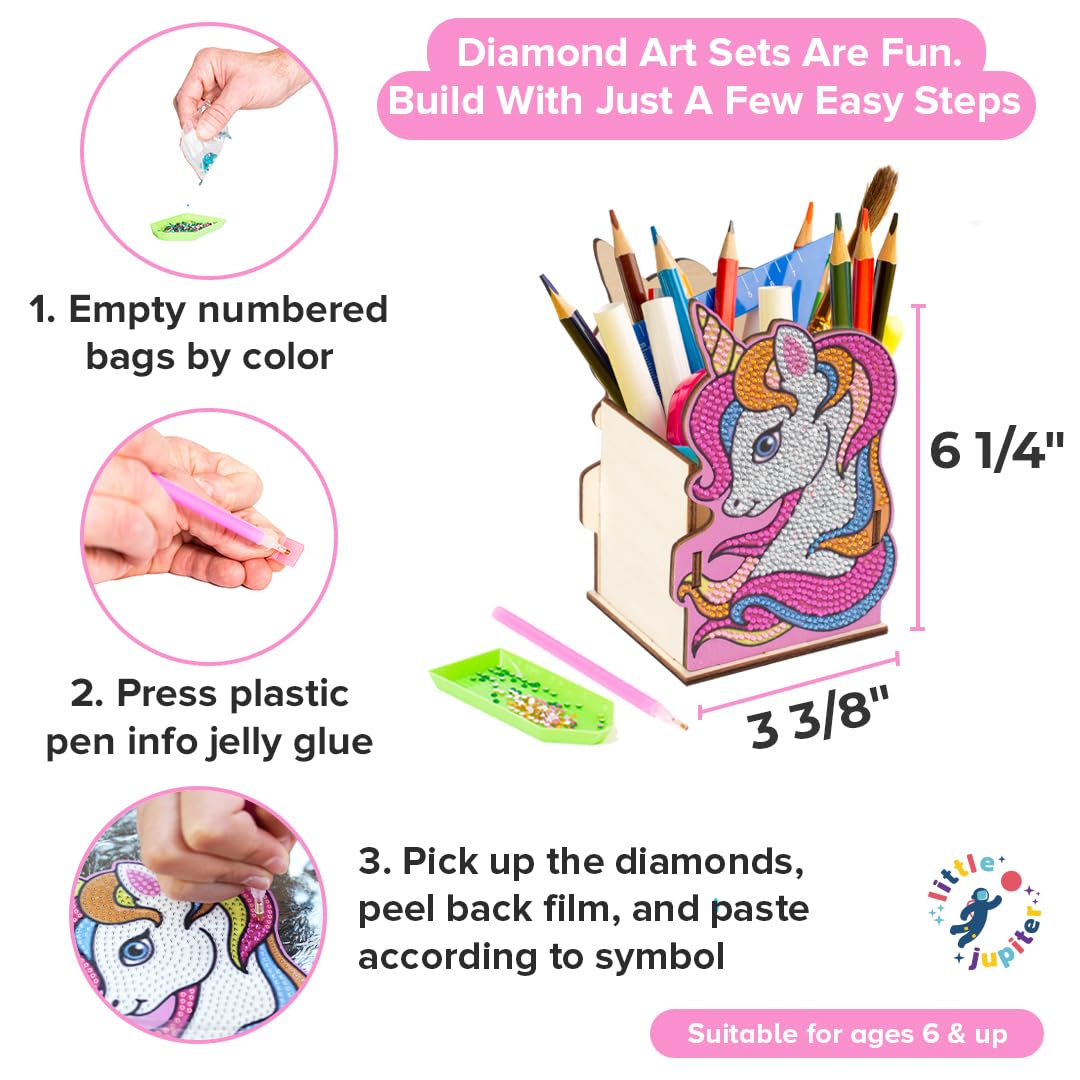 Little Jupiter Unicorn Diamond Art Kids Pencil Holder - Unicorn Crafts - Pencil Holder for Desk - Gem Art - Dot Art Kits Little Jupiter