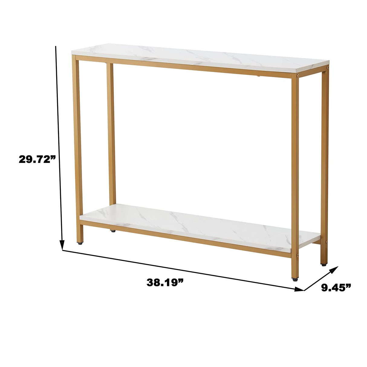 loglus Console Table for Entryway, Faux Marble MDF Sofa Table with Golden Frame (Double Layer, White Marble) loglus