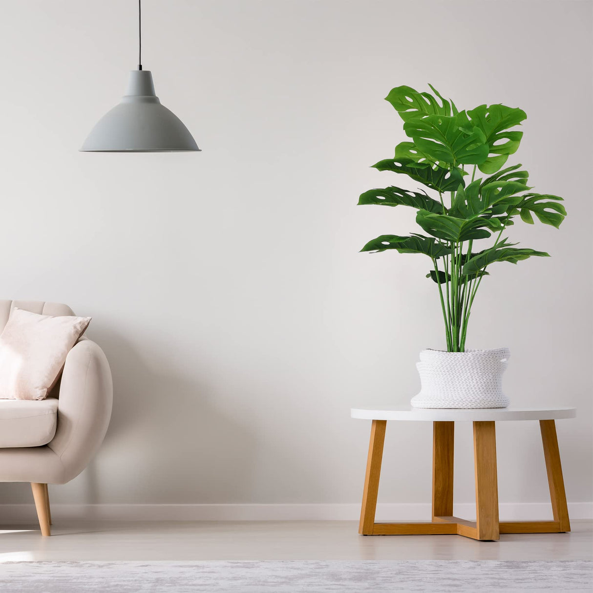 SAJANDAS Set of 2 Artificial Monstera Deliciosa Plants in Pots, Fake Tropical Palm Tree with Greenery Leaves Stems, 28 Inch Artificial Cheese Plant for Home Bathroom, Office, Windowsill Decor SAJANDAS