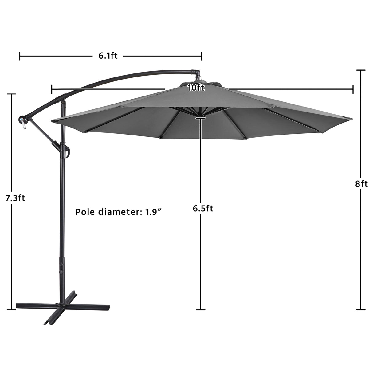 Yaheetech 10FT Patio Offset Umbrella - Cantilever Hanging Outdoor Umbrellas w/UV Protection & 8 Ribs & Handy Crank & Cross Base for Market/Garden/Lawn/Deck/Backyard/Pool - Gray Yaheetech