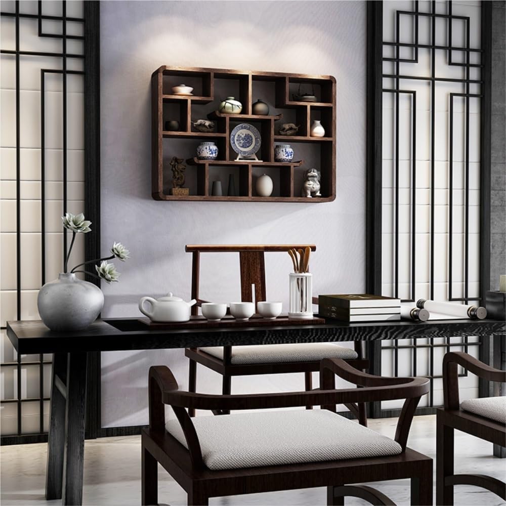 Koenqxoa Solid Wood Shadow Box Display Shelf, Wall Mountable Curio Display Case, Floating Shelf for Collectible Figurines, Multi-Slot Wall Decor Display Case(Small) Koenqxoa