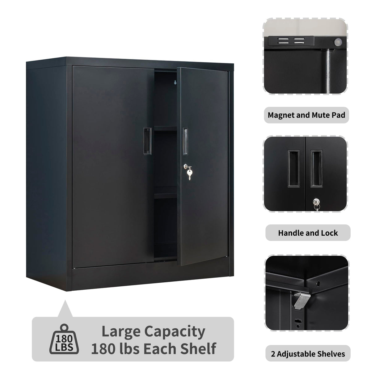 Wanfu Metal Storage Cabinet, 36" H Locking Storage Cabinet with 2 Adjustable Shelves for Garage, Home, Office, Utility Room-Black Wanfu
