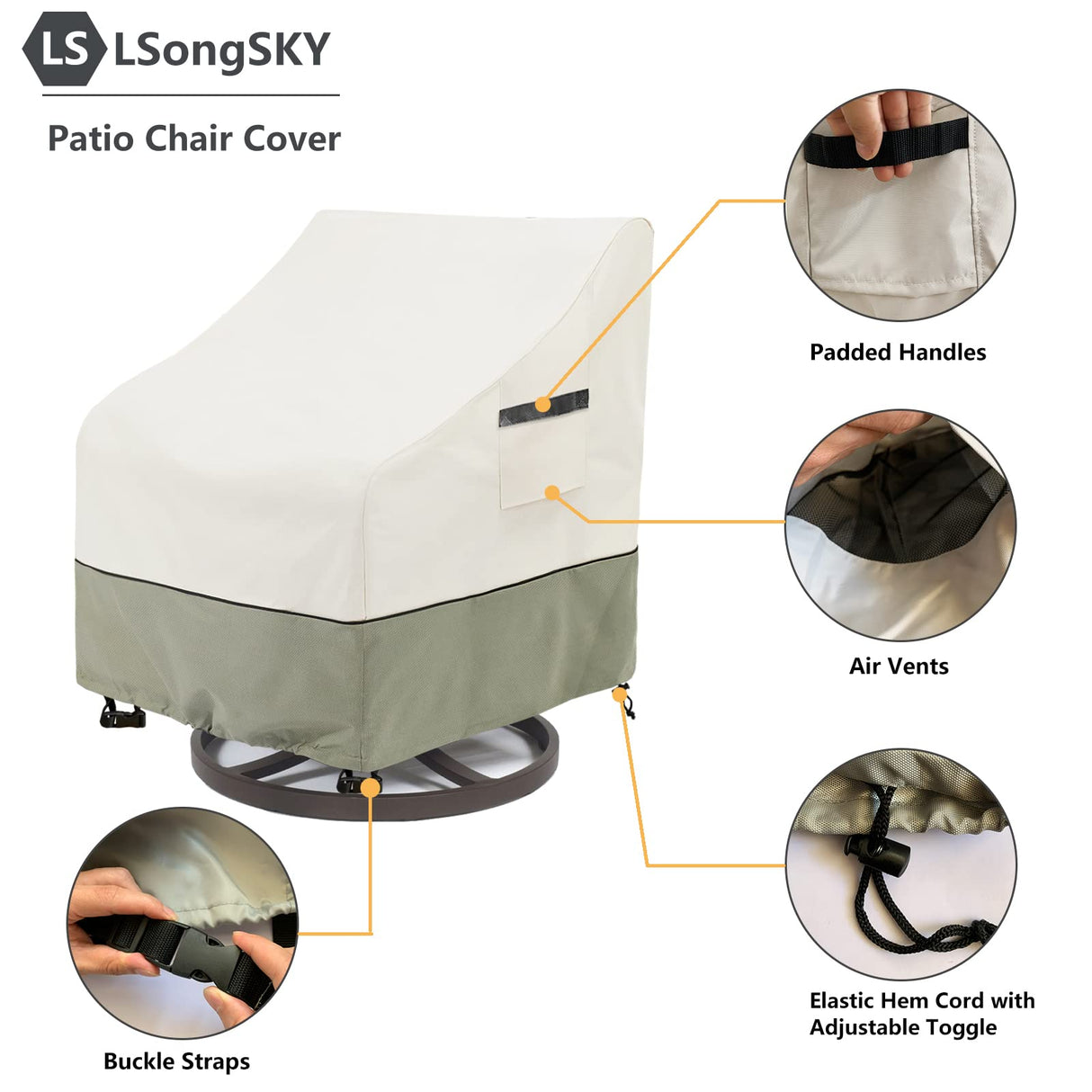 LSongSKY Outdoor Swivel Lounge Chair Cover 2 Pack,100% Waterproof Heavy Duty Covers,(33 W x 35 D 38.5 H inches) Patio Furniture for Chair,White&Grayish Green LSongSKY