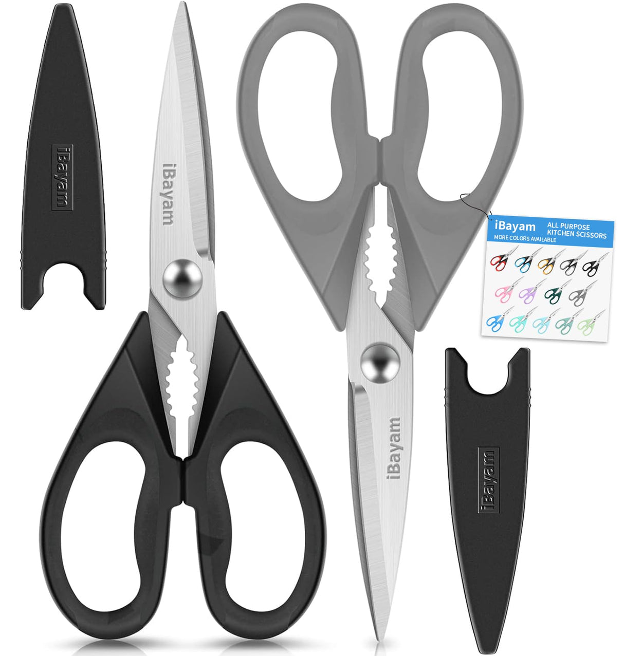 Kitchen Shears, Kitchen Gadgets Utensil Set, iBayam All Purpose Kitchen Shears with Protective Sheath Durable Stainless Steel Scissors, Cooking Kitchen Utensils, Soft Grip Comfort Handle, 8.5 Inch iBayam