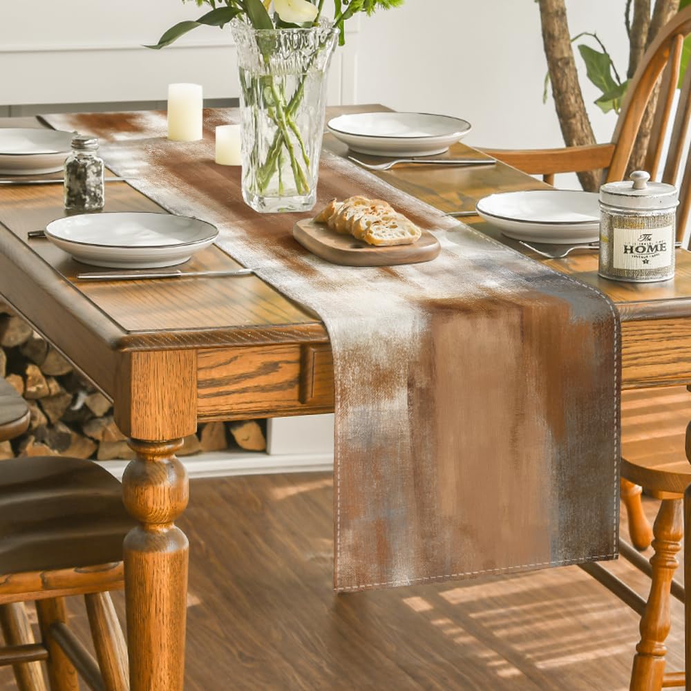 Artoid Mode Brown Abstract Modern Art Table Runner, Seasonal Farmhouse Style Kitchen Dining Table Decoration for Home Party Decor 13x72 Inch Artoid Mode