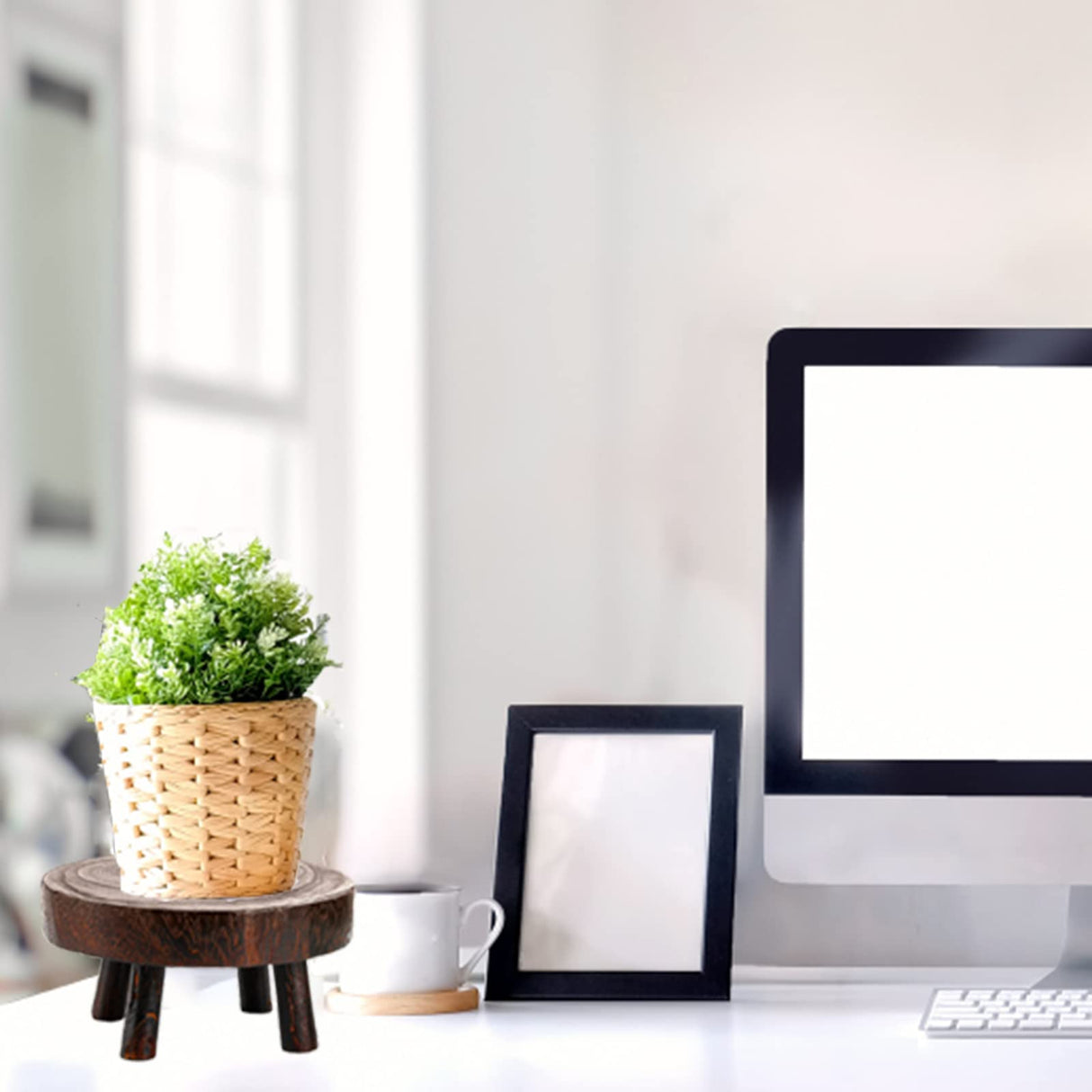 TOPZEA Set of 2 Mini Wooden Stool Display Stand, Wood Riser for Bonsai, Flower Pot, Small Potted Plant Stands Round Rustic Planter Stools Pedestal Risers for Garden, Patio, Home TOPZEA