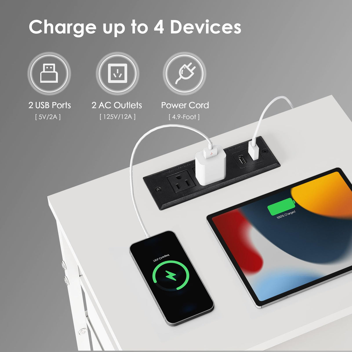 Yetom Nightstand with Charging Station Set of 2, LED Night Stand with3 Fabric Drawers, Side Table with Open Shelf, End Table with Steel Frame, 3 Drawer Dresser for Bedroom, White YeTom