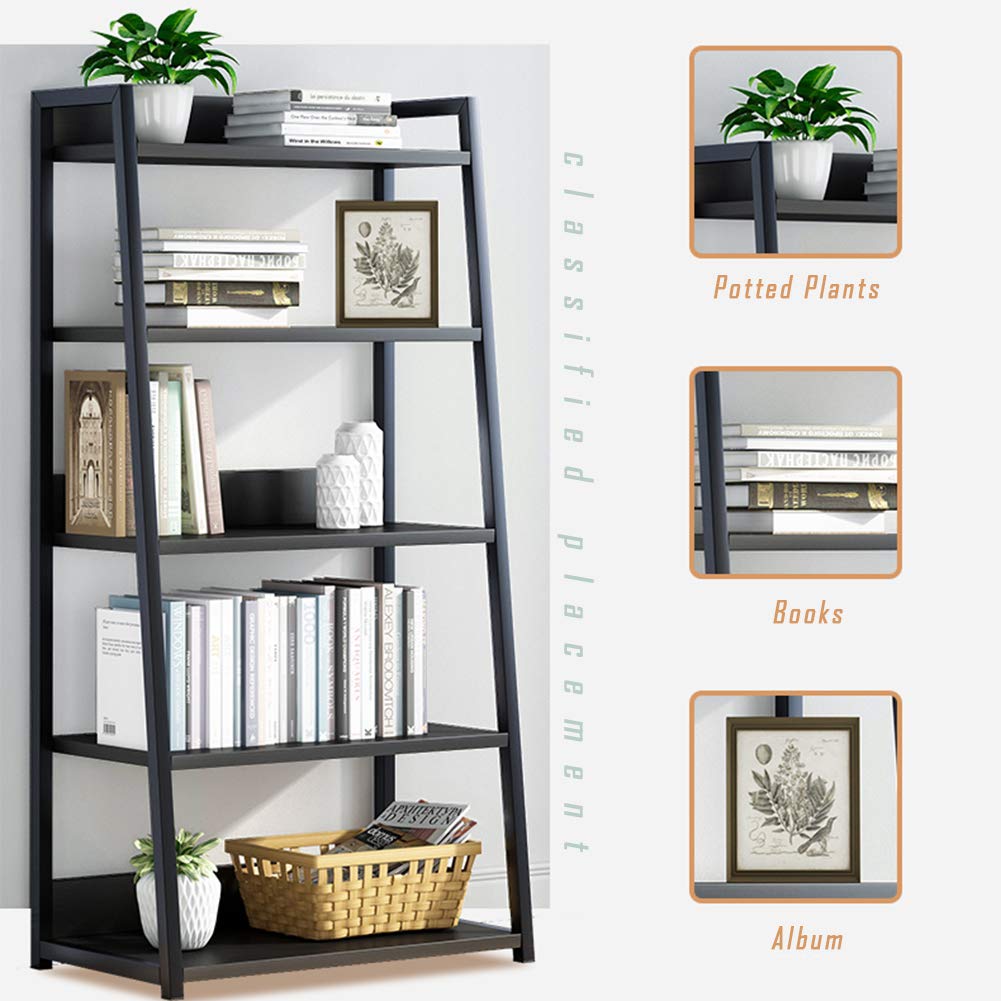 IOTXY 5 Tier Open Bookshelf - Steel and Wood Display Stand, 50CM Width Floor-Standing Bookcase, Black IOTXY