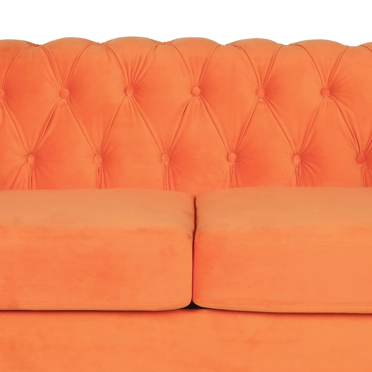 RARZOE Traditional Chesterfield Loveseat Sofa, Modern Vintage Chesterfield Button Tufted Velvet Couch with Nailhead Trim Scrolled Arms for Living Room Bedroom Office(Orange) RARZOE