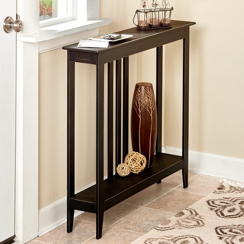 The Lakeside Collection Slim Entryway Home Accent or Console Table with Antique Finish, 7" Deep, Perfect for Small Spaces, Black The Lakeside Collection