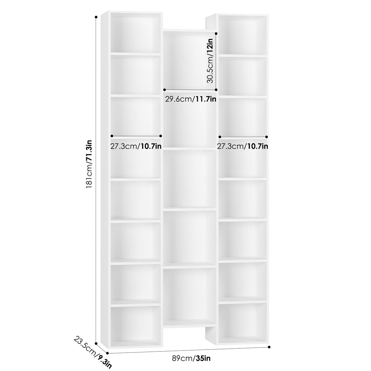 FOTOSOK Triple Wide 8 Tier Media Storage Tower Rack, 71โโ Large CD DVD Storage Tower Rack with Adjustable Shelves, White Bookshelf Tall Narrow Bookshelf Storage Organizer Shelf for Home Office, White FOTOSOK