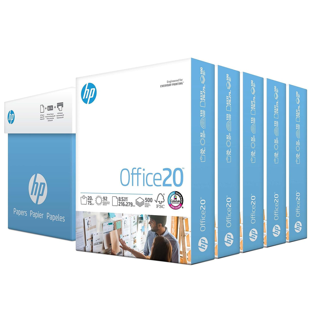 HP Printer Paper | 8.5 x 11 Paper | Office 20 lb | 5 Ream - 2,500 Sheets | 92 Bright | Made in USA - FSC Certified | 172160C HP