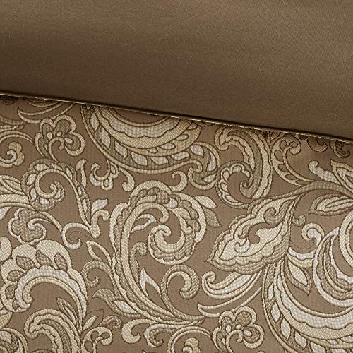 Madison Park Essentials Brystol 24 Piece Room in a Bag Faux Silk Comforter Jacquard Paisley Design Matching Curtains Down Alternative Hypoallergenic All Season Bedding-Set, Queen(90"x90"), Brown Madison Park