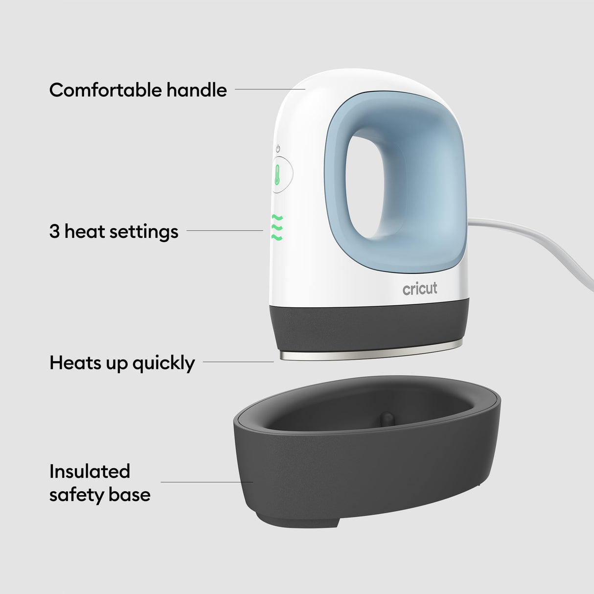 Cricut EasyPress Mini Heat Press - for Pressing Small Objects Like Shoes, Stuffed Animals, Hats & More - 3 Heat Settings & Precision Tip - Ceramic-Coated Heat Plate - Compact & Lightweight - Zen Blue Cricut