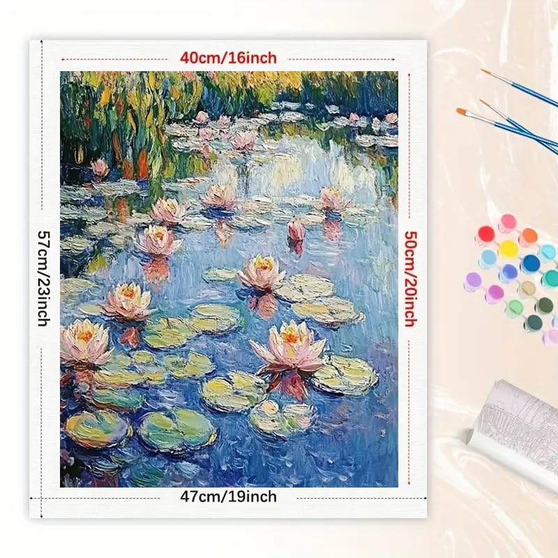 Water Lily Garden Paint by Numbers Kit for Adults - DIY Monet-Inspired Water Lilies Painting on Canvas 16x20 Inches, Acrylic Paint Set, Suitable for Beginners, for Home Decoration/Gifts TAOPAOLAB