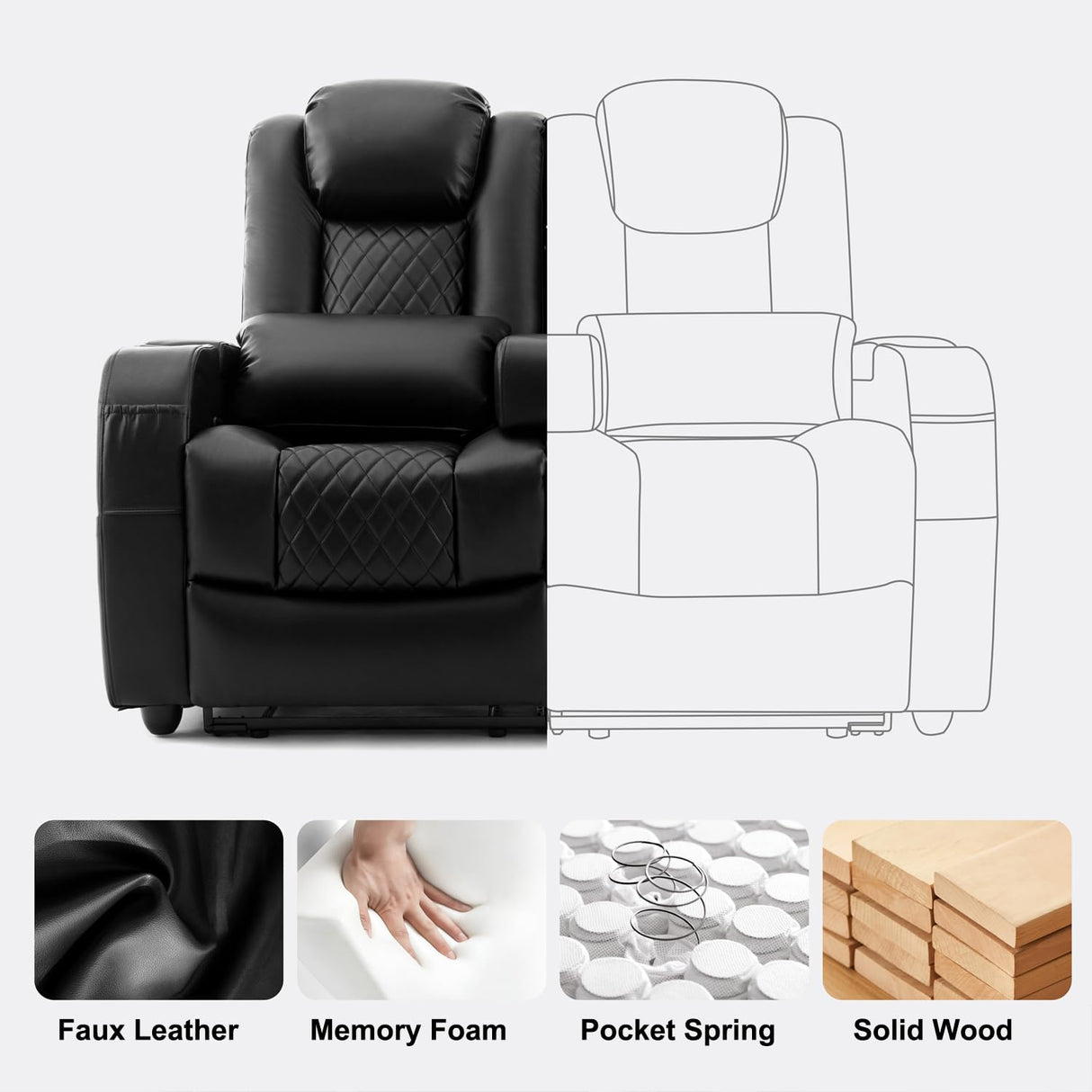 AZXZCS 57" RV Loveseat Recliner Sofa, Home Theater Seating with 3 Arms and 2 Pillows, Wall Hugger Recliners & 135° Reclining Couch (Black PU Leather Furniture) AZXZCS