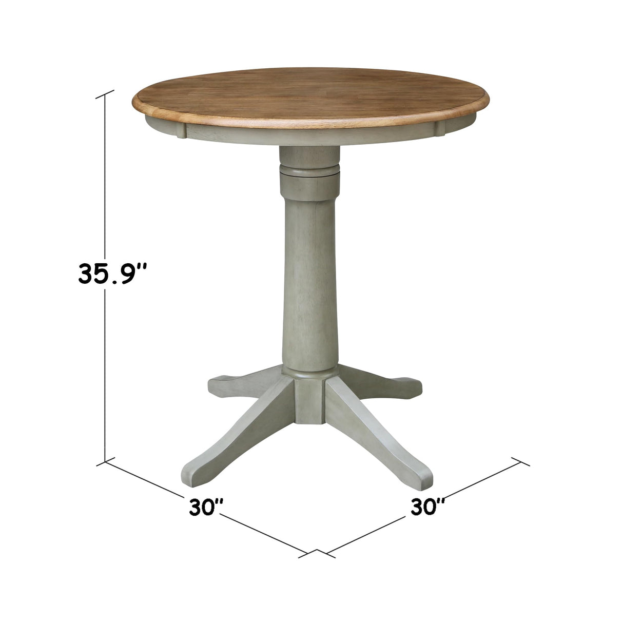 IC International Concepts 30" Round Top Pedestal Counter Height-Distressed Hickory/Stone Finish Dining Tables IC International Concepts